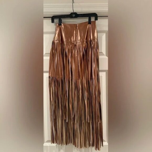 L'Agence Women's Metallic Bronze Karolina Fringe Skirt- NWT - Picture 4 of 5
